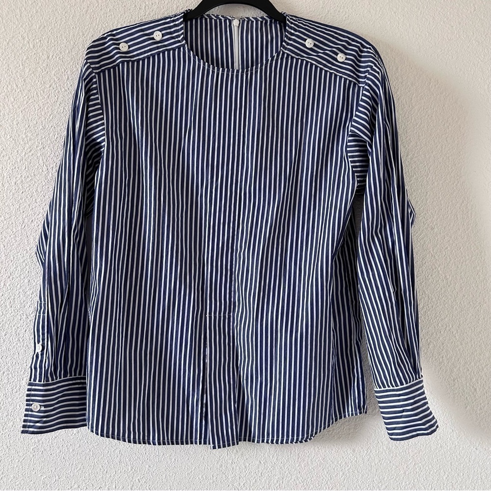 Women’s 100% Cotton Stripe Long Sleeve Top Fits Best Small Blue White Nautical